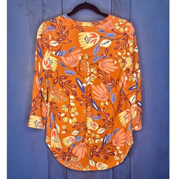 Daniel Rainn (M) Floral Notch Neck Blouse Long Sleeve Roll Tab High Low Hem Top - Picture 9 of 10